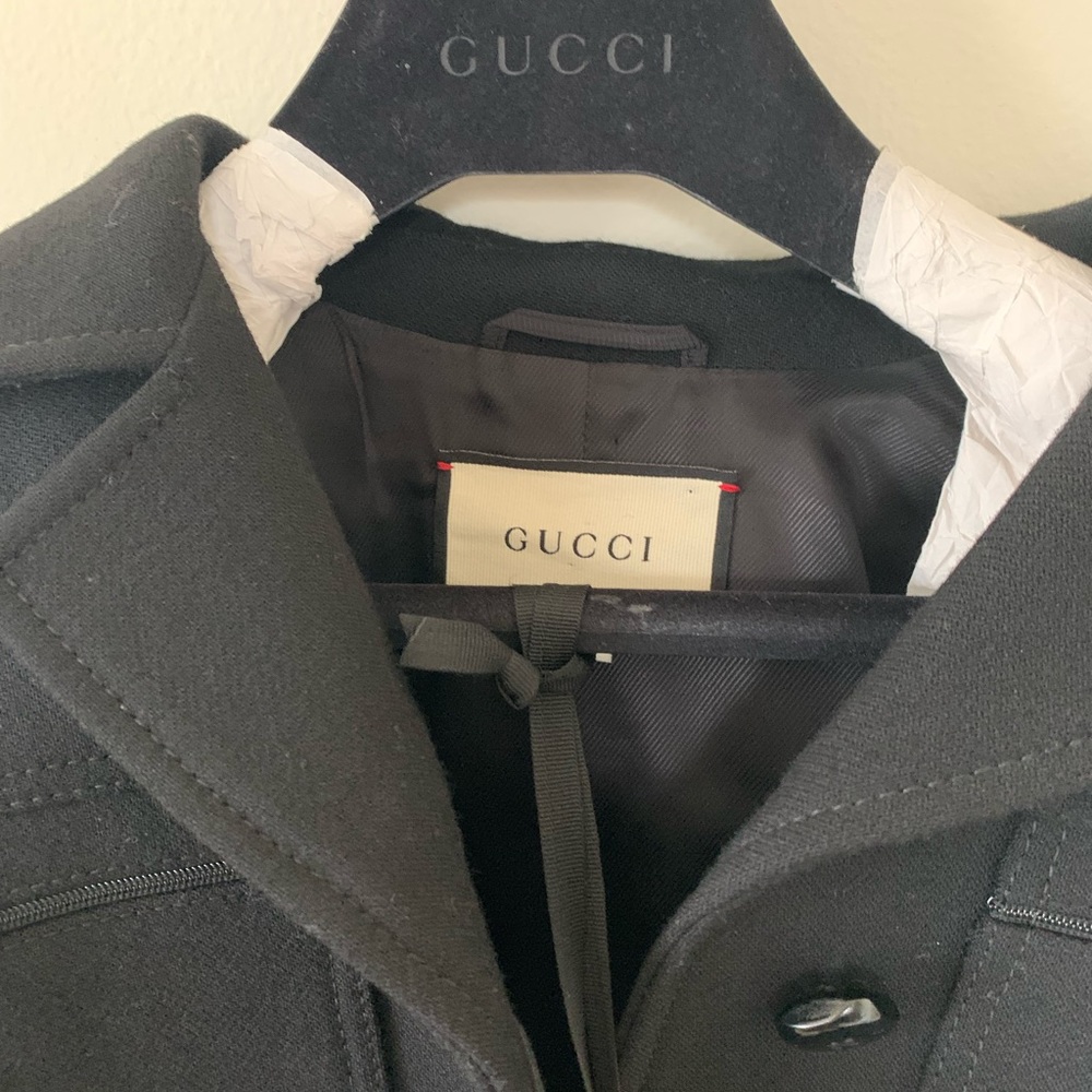 GUCCI black wool jacket large logo belt button down cuff long coat Luxury NWT - Picture 11 of 14